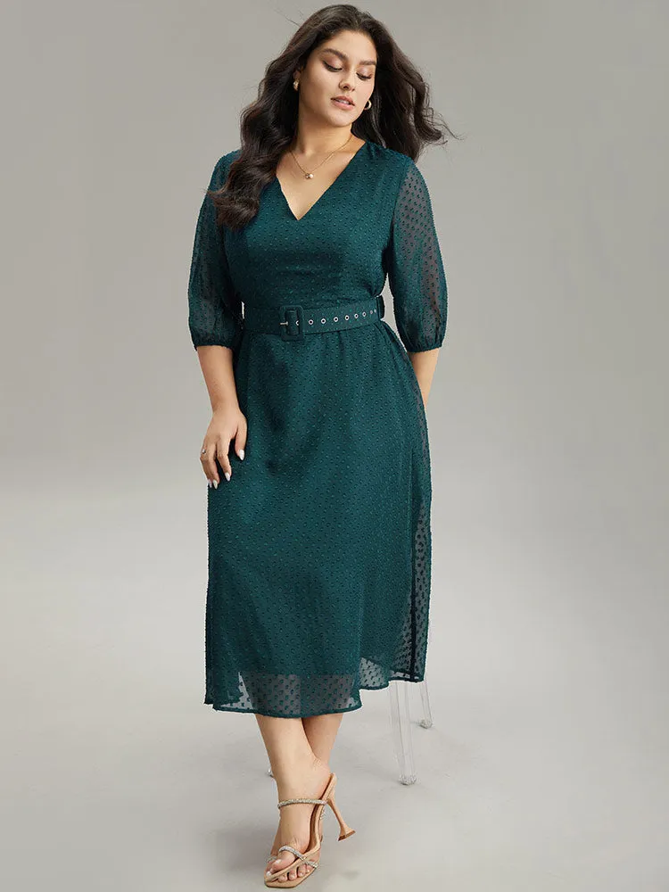 Solid Texture Pocket Belted Mesh Patchwork Dress sold by Bloomchic product image thumbnail 2