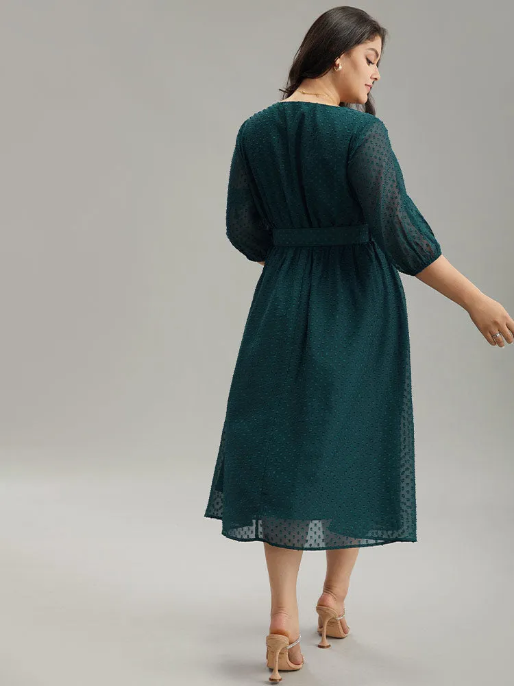 Solid Texture Pocket Belted Mesh Patchwork Dress sold by Bloomchic product image thumbnail 3