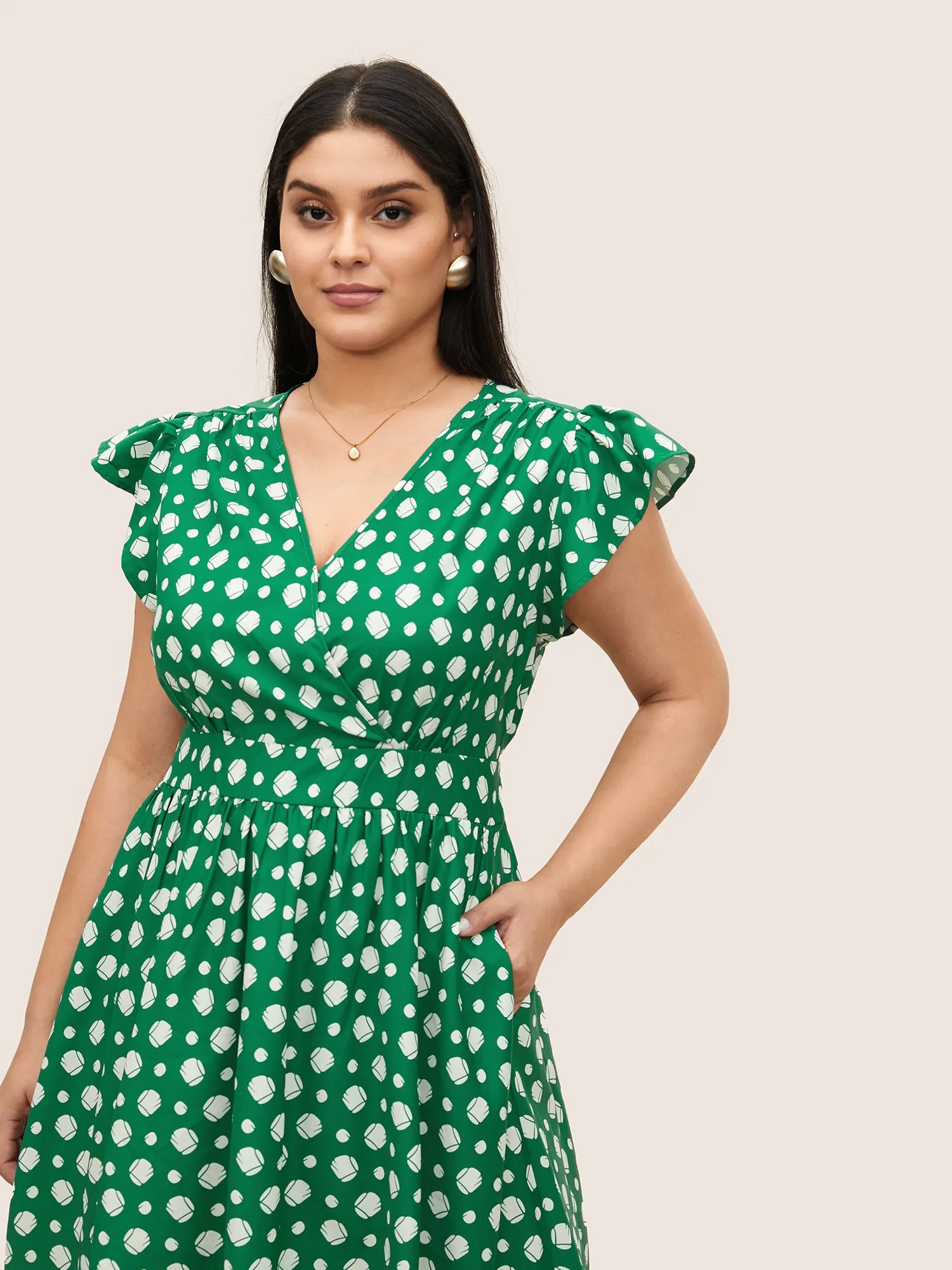 Graphic Wrap Gathered Ruffle Cap Sleeve Dress sold by Bloomchic product image thumbnail 4