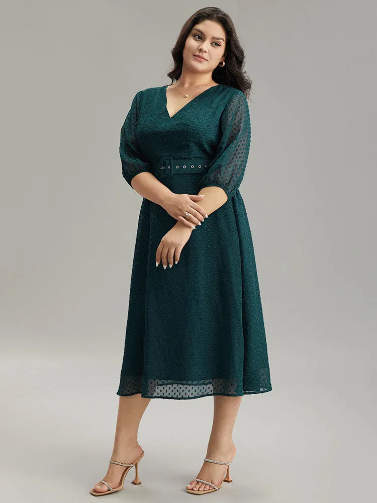 Solid Texture Pocket Belted Mesh Patchwork Dress sold by Bloomchic product image thumbnail 4