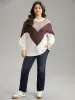 Colorblock Lantern Sleeve Drop Shoulder Loose Pullover sold by Bloomchic