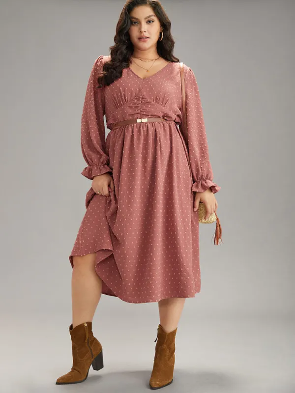 Plain Texture Lantern Sleeve Ruched Dress sold by Bloomchic