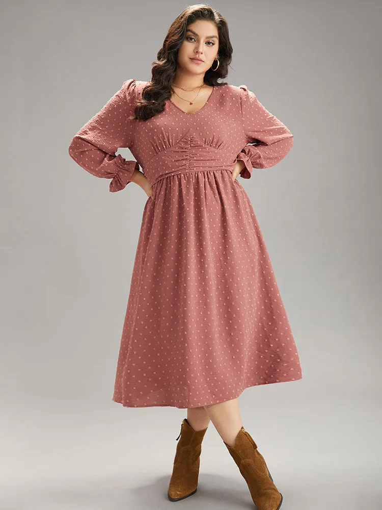 Plain Texture Lantern Sleeve Ruched Dress sold by Bloomchic product image thumbnail 2