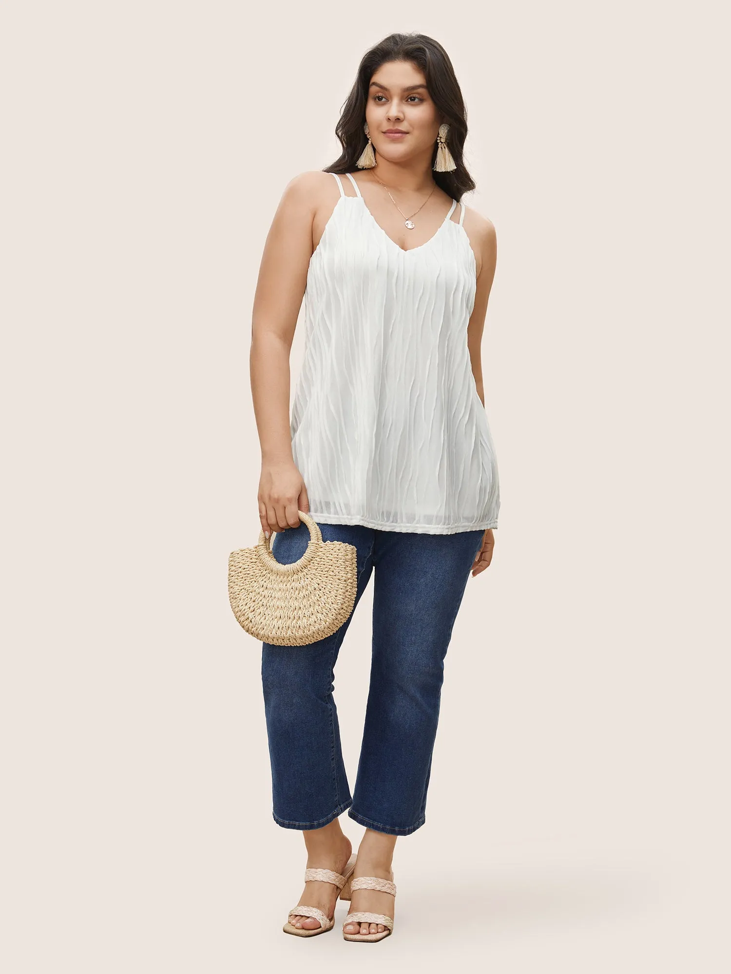 Plain Plisse Deep V Neck Cami Top sold by Bloomchic product image thumbnail 3