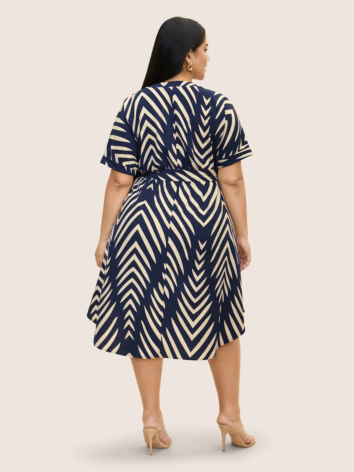 Geometric Belted Dolman Sleeve Curved Hem Dress sold by Bloomchic product image thumbnail 4