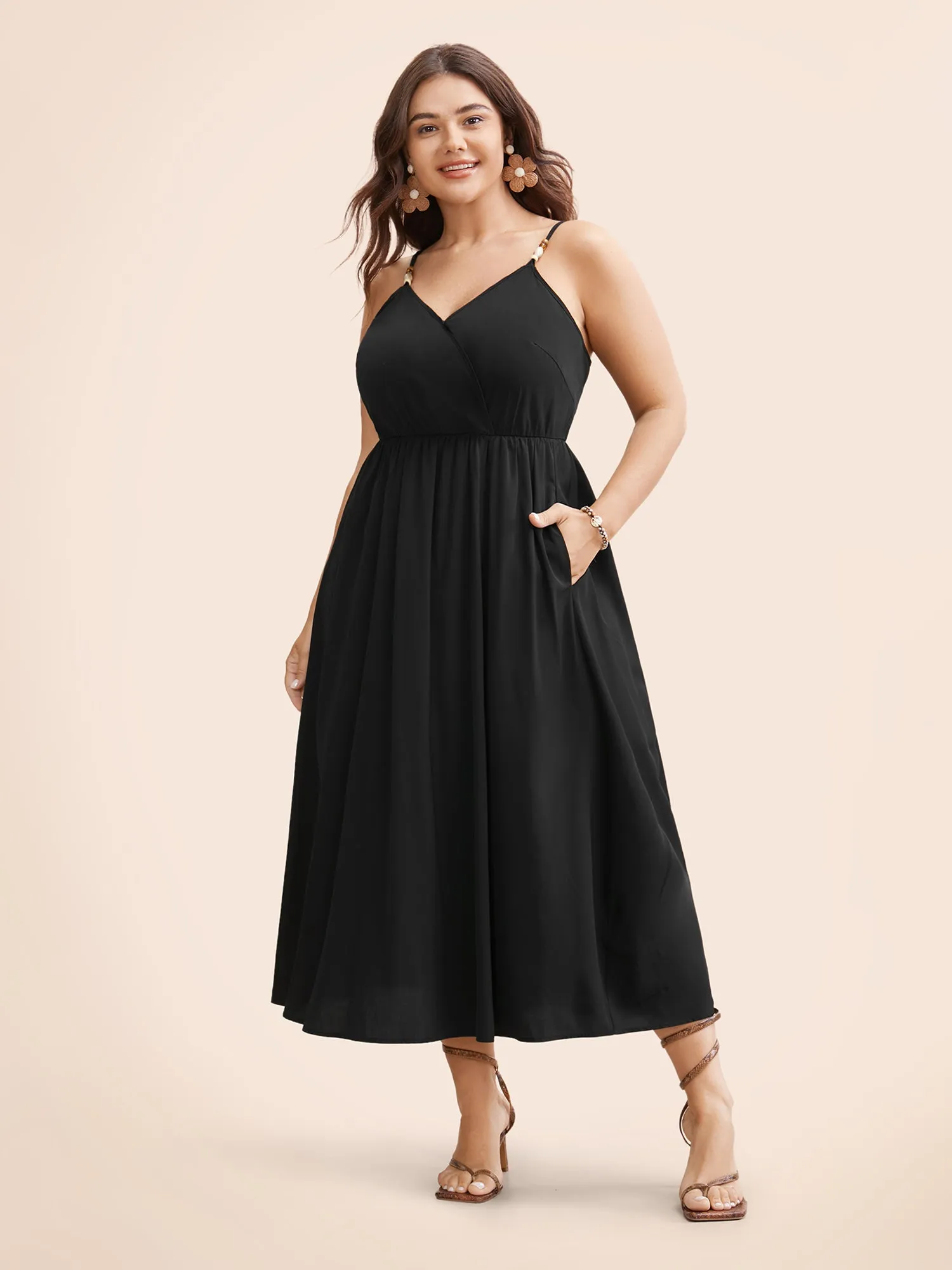 Bead Detail Overlap Collar Cami Dress sold by Bloomchic