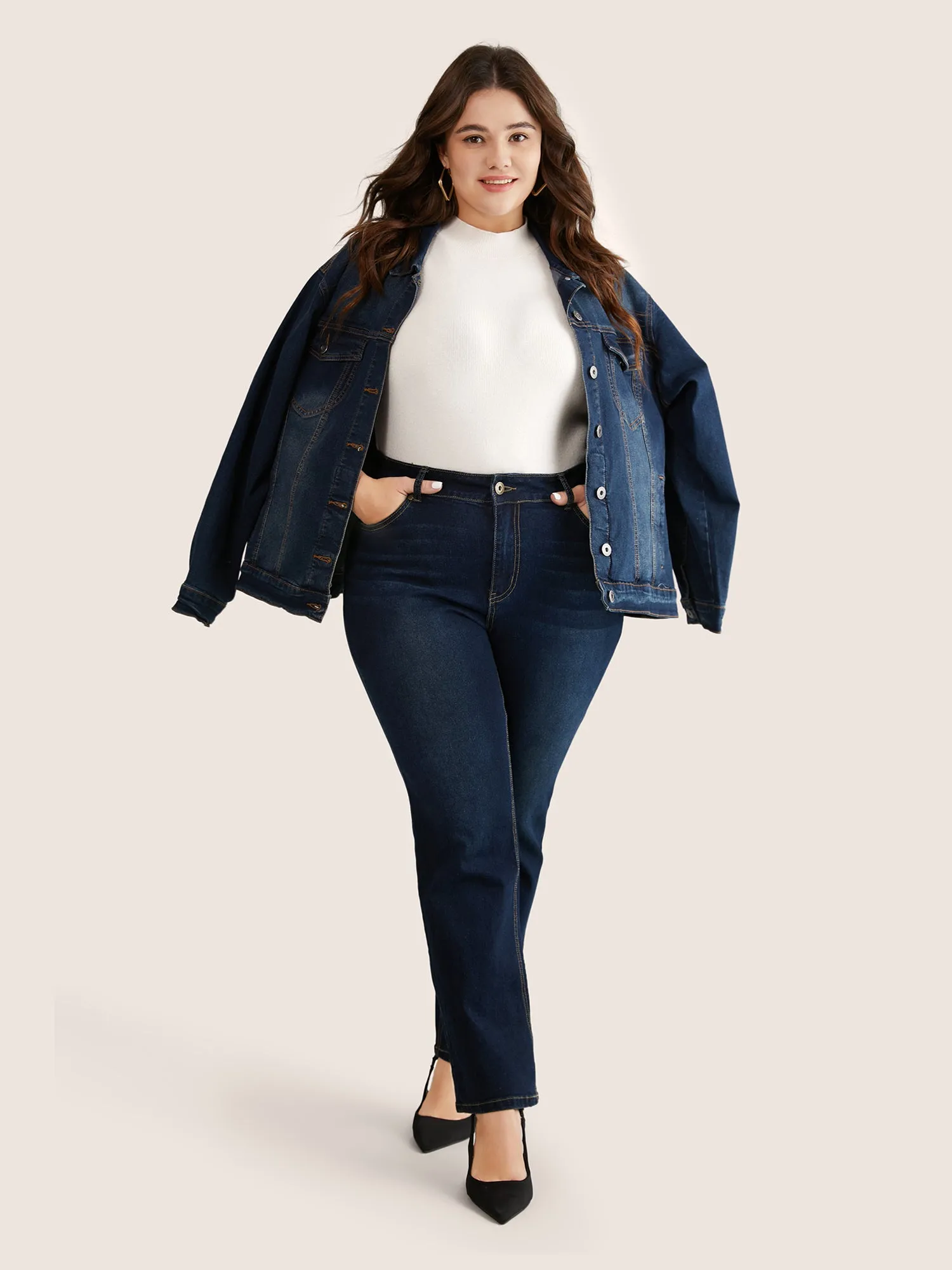 Straight Leg Pocket Dark Wash Jeans sold by Bloomchic product image thumbnail 2