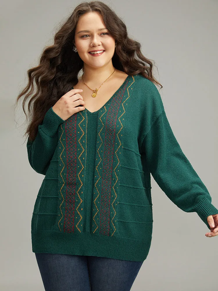 Bandana Embroidered Drop Shoulder Elastic Cuffs Pullover sold by Bloomchic