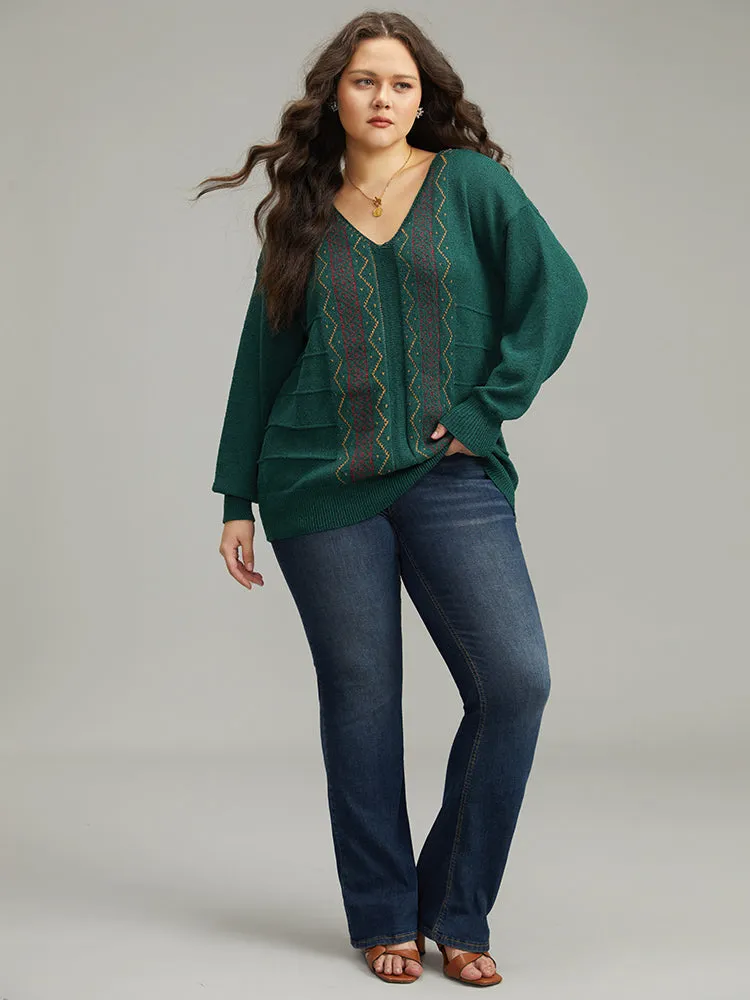 Bandana Embroidered Drop Shoulder Elastic Cuffs Pullover sold by Bloomchic product image thumbnail 5