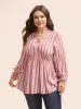 Striped Lace Up Lantern Sleeve Blouse sold by Bloomchic