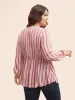 Striped Lace Up Lantern Sleeve Blouse sold by Bloomchic