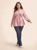 Striped Lace Up Lantern Sleeve Blouse sold by Bloomchic