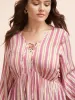 Striped Lace Up Lantern Sleeve Blouse sold by Bloomchic