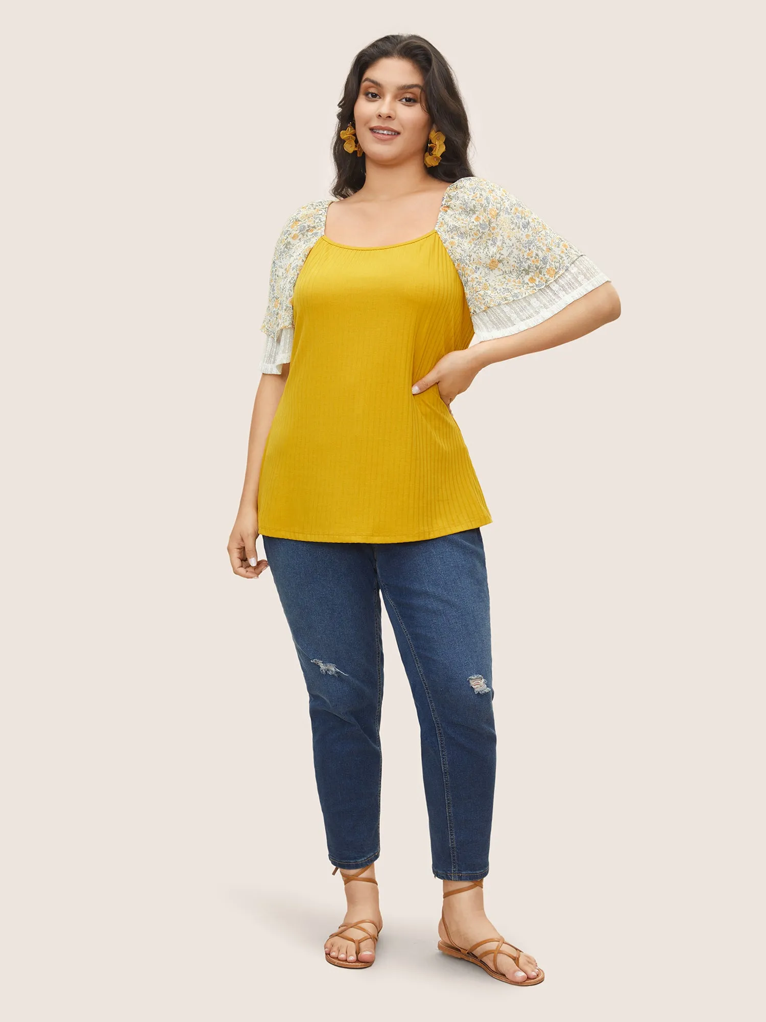 Ditsy Floral Patchwork Pit Strip Lace Trim T-shirt sold by Bloomchic product image thumbnail 3