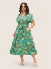 V Neck Floral Belt Flutter Sleeve Dress sold by Bloomchic
