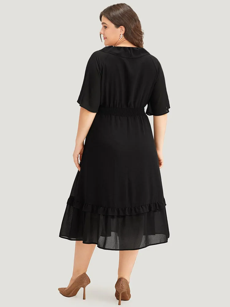 Plain Ruffle Trim Pocket Shirred Dress sold by Bloomchic product image thumbnail 2