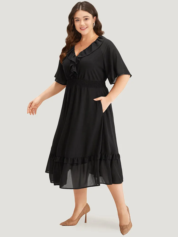 Plain Ruffle Trim Pocket Shirred Dress sold by Bloomchic product image thumbnail 3