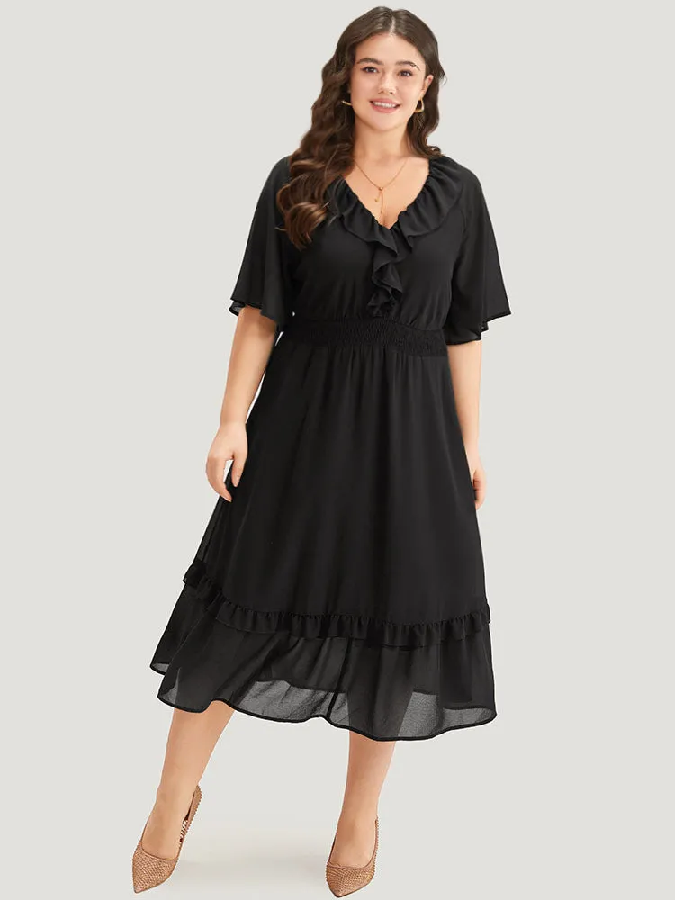 Plain Ruffle Trim Pocket Shirred Dress sold by Bloomchic product image thumbnail 4