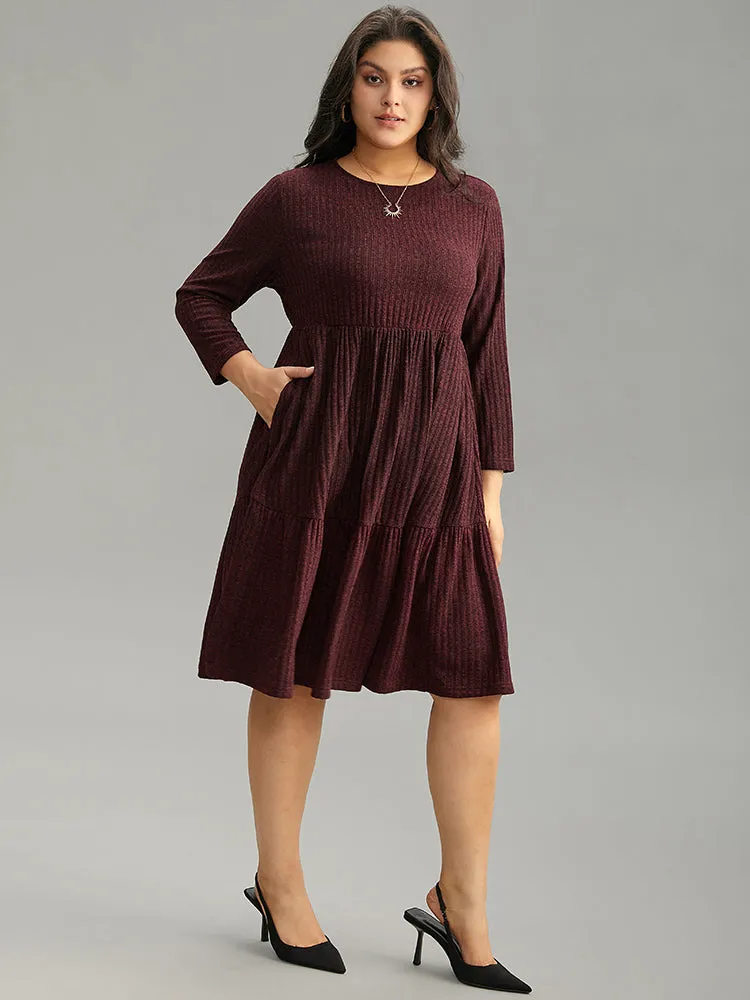 Rib Knit Round Neck Ruffle Layered Hem Dress sold by Bloomchic product image thumbnail 3