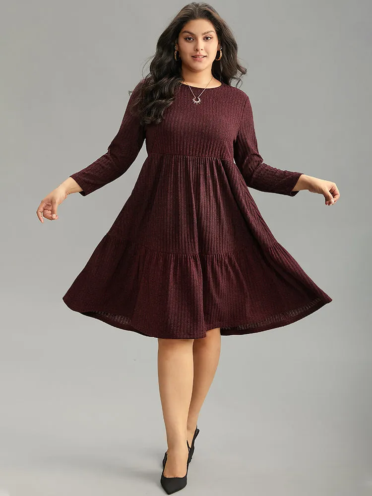 Rib Knit Round Neck Ruffle Layered Hem Dress sold by Bloomchic