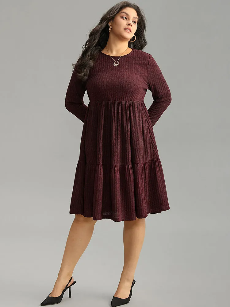 Rib Knit Round Neck Ruffle Layered Hem Dress sold by Bloomchic product image thumbnail 4