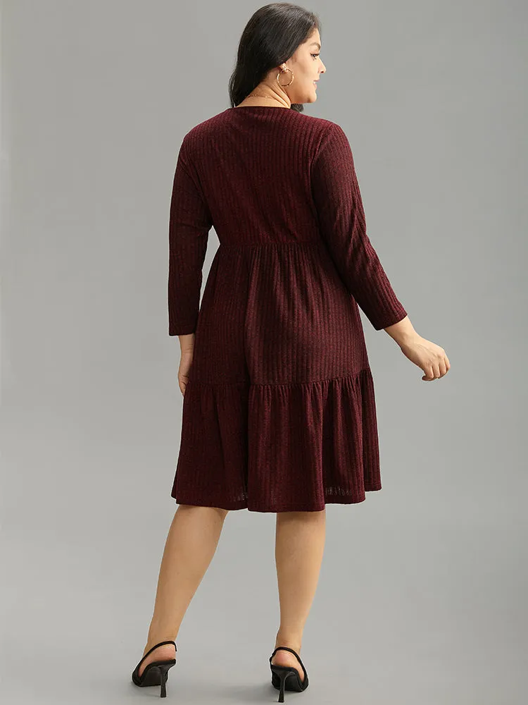 Rib Knit Round Neck Ruffle Layered Hem Dress sold by Bloomchic product image thumbnail 2