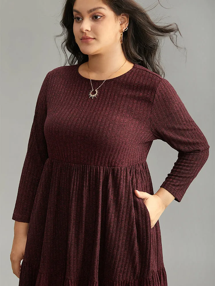 Rib Knit Round Neck Ruffle Layered Hem Dress sold by Bloomchic product image thumbnail 5