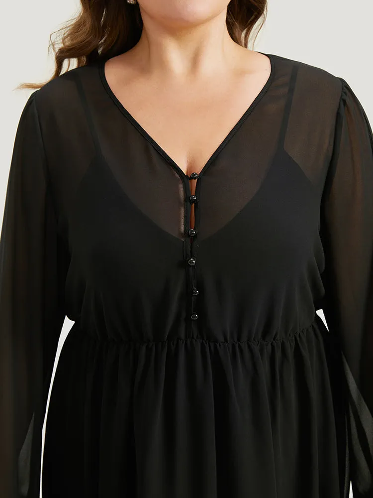Halloween Patchwork Chiffon Mesh Button Up Fuzzy Trim Dress sold by Bloomchic product image thumbnail 5