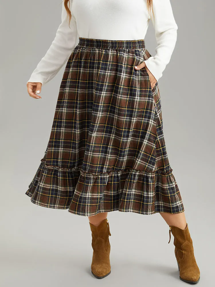 Plaid Pocket Ruffle Layered Hem Skirt sold by Bloomchic