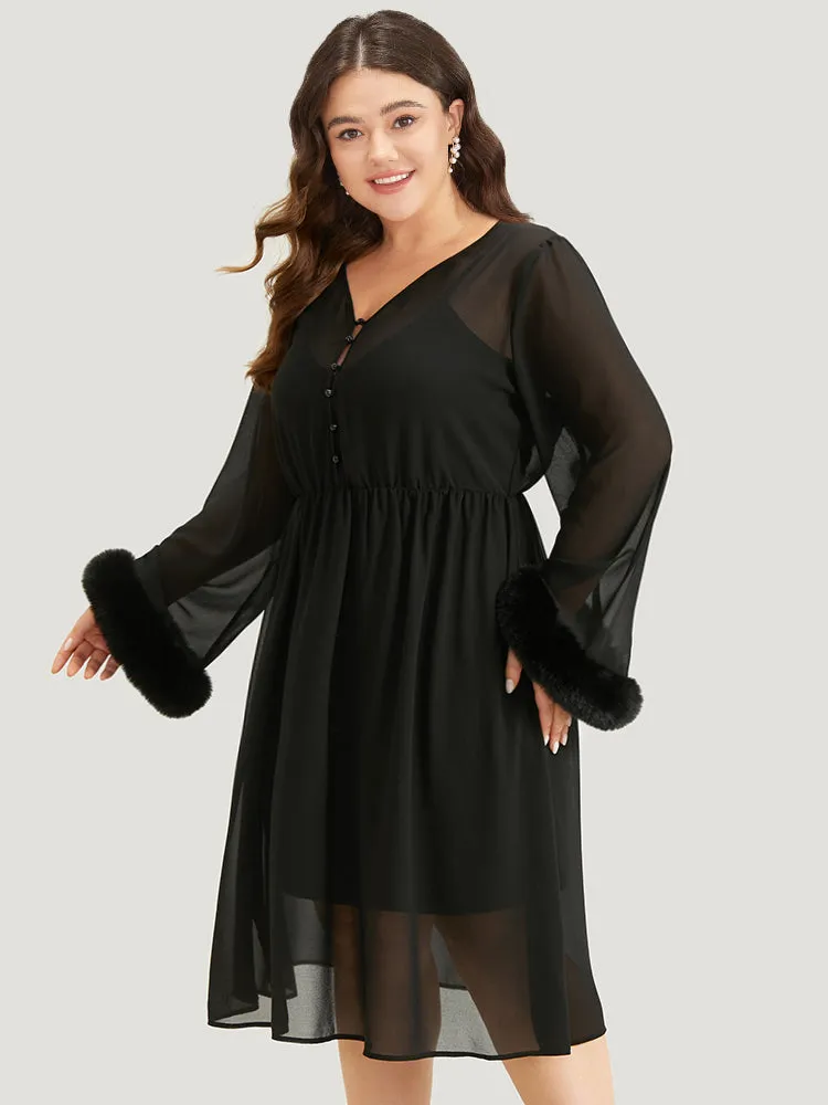 Halloween Patchwork Chiffon Mesh Button Up Fuzzy Trim Dress sold by Bloomchic product image thumbnail 3