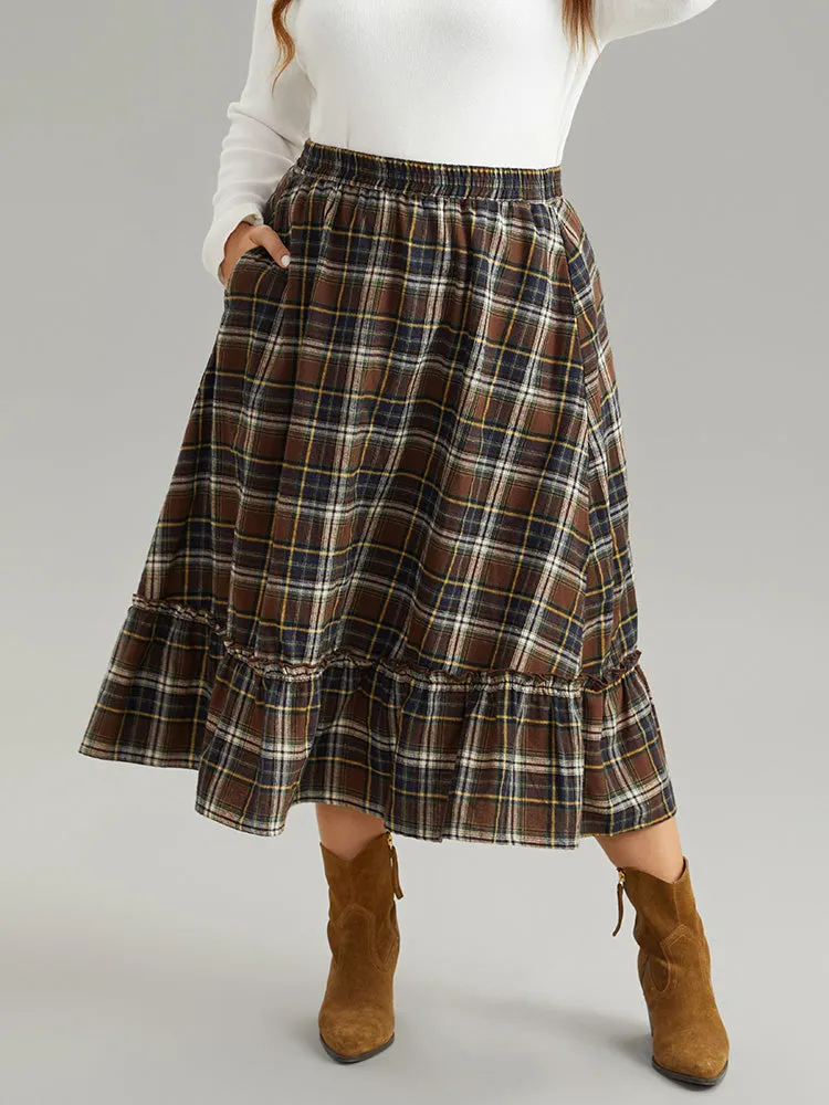 Plaid Pocket Ruffle Layered Hem Skirt sold by Bloomchic product image thumbnail 5