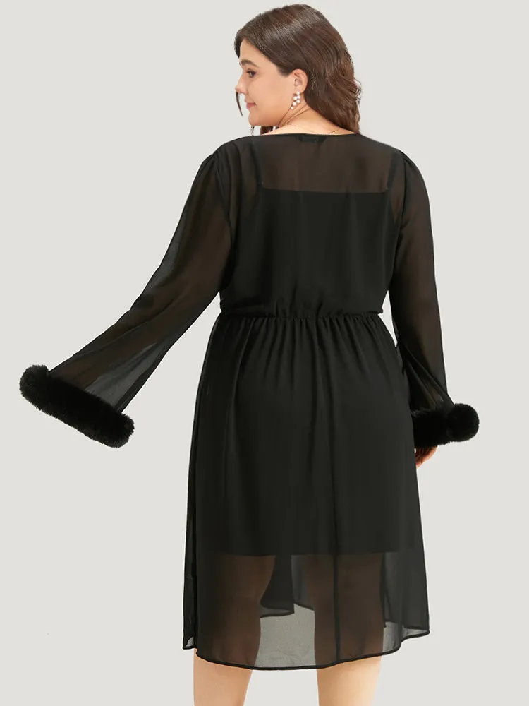 Halloween Patchwork Chiffon Mesh Button Up Fuzzy Trim Dress sold by Bloomchic product image thumbnail 4