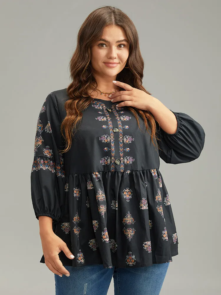 Boho Print Lantern Sleeve Button Detail Blouse sold by Bloomchic product image thumbnail 3