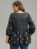 Boho Print Lantern Sleeve Button Detail Blouse sold by Bloomchic