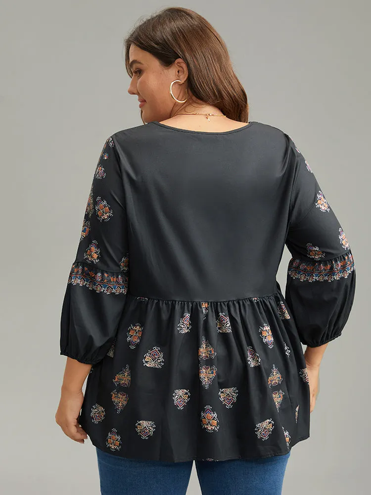 Boho Print Lantern Sleeve Button Detail Blouse sold by Bloomchic product image thumbnail 5