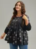 Boho Print Lantern Sleeve Button Detail Blouse sold by Bloomchic