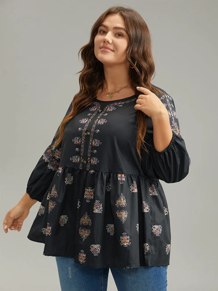 Boho Print Lantern Sleeve Button Detail Blouse sold by Bloomchic product image thumbnail 2