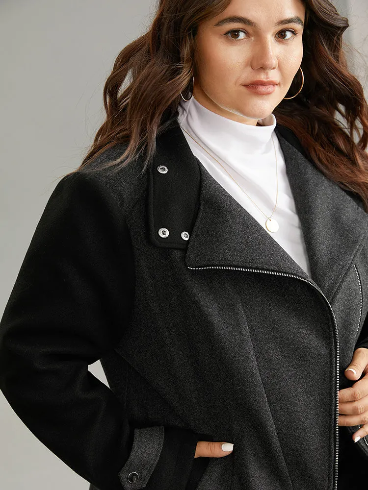 Lapel Collar Patchwork Asymmetrical Zipper Coat sold by Bloomchic product image thumbnail 5