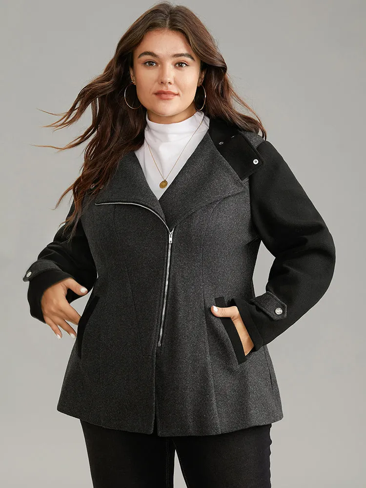 Lapel Collar Patchwork Asymmetrical Zipper Coat sold by Bloomchic product image thumbnail 3