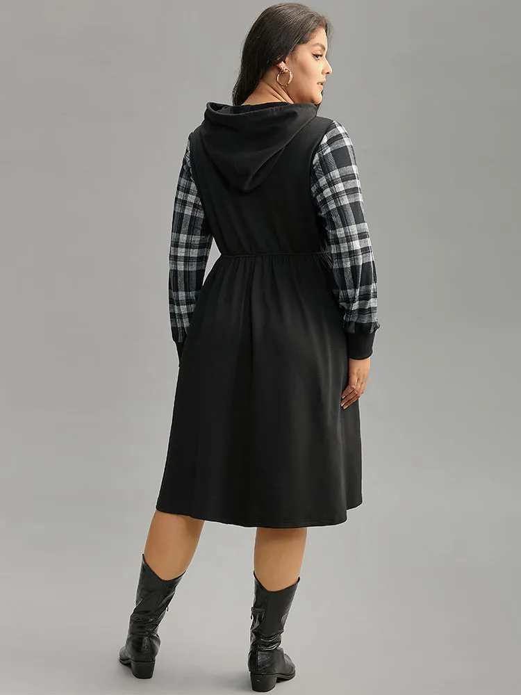Plaid Patchwork Drawstring Pocket Hooded Dress sold by Bloomchic product image thumbnail 4