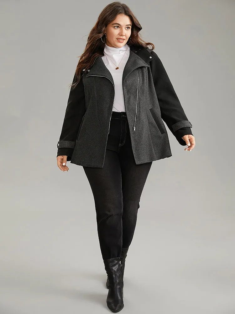 Lapel Collar Patchwork Asymmetrical Zipper Coat sold by Bloomchic product image thumbnail 4