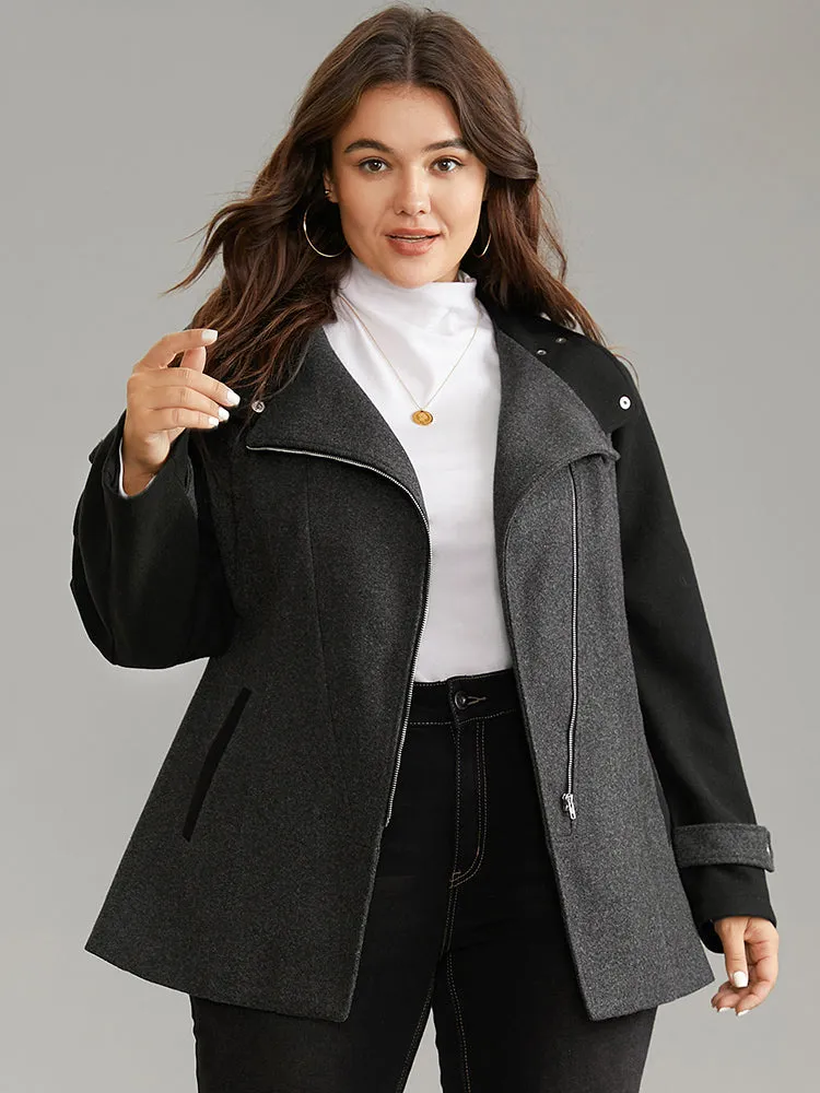 Lapel Collar Patchwork Asymmetrical Zipper Coat sold by Bloomchic
