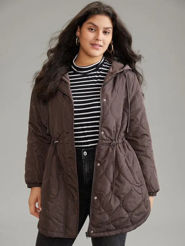 Quilted Drawstring Hooded Pocket Zipper Cotton Jacket sold by Bloomchic
