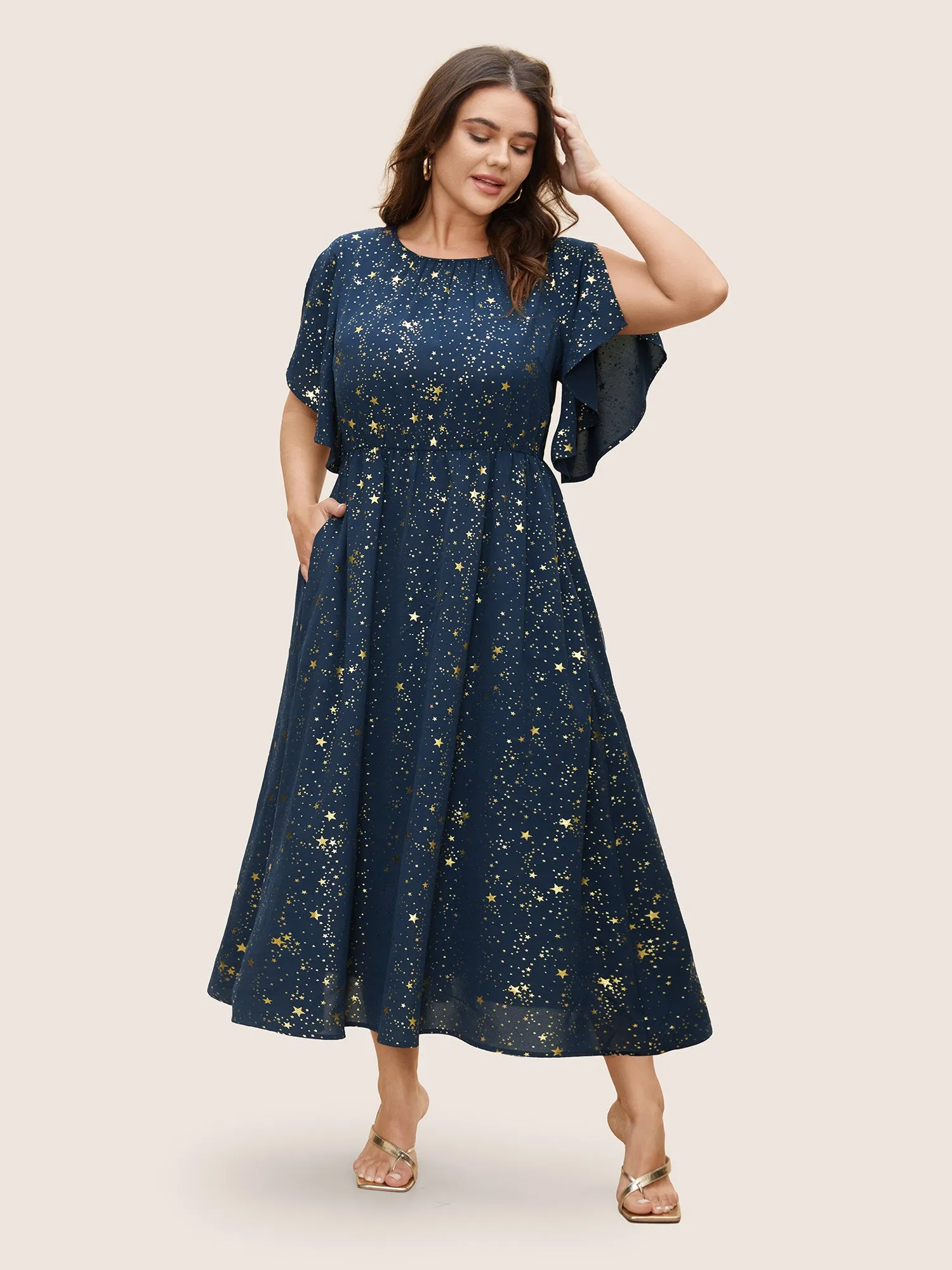 Glitter Star Split Sleeve Midi Dress sold by Bloomchic