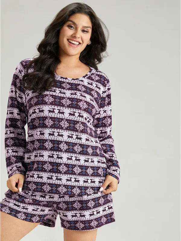 Christmas Elk Print Round Neck Sleep Top sold by Bloomchic