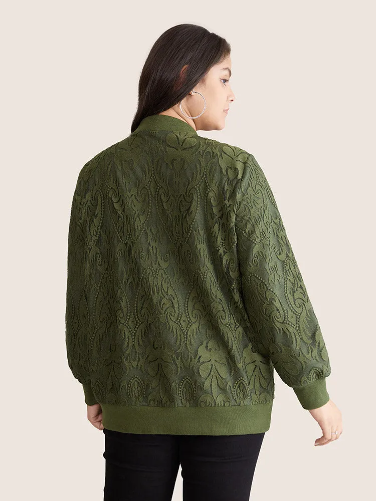 Silhouette Floral Print Zipper Lace Panel Jacket sold by Bloomchic product image thumbnail 4