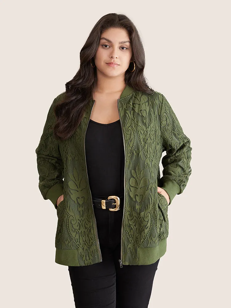 Silhouette Floral Print Zipper Lace Panel Jacket sold by Bloomchic product image thumbnail 2