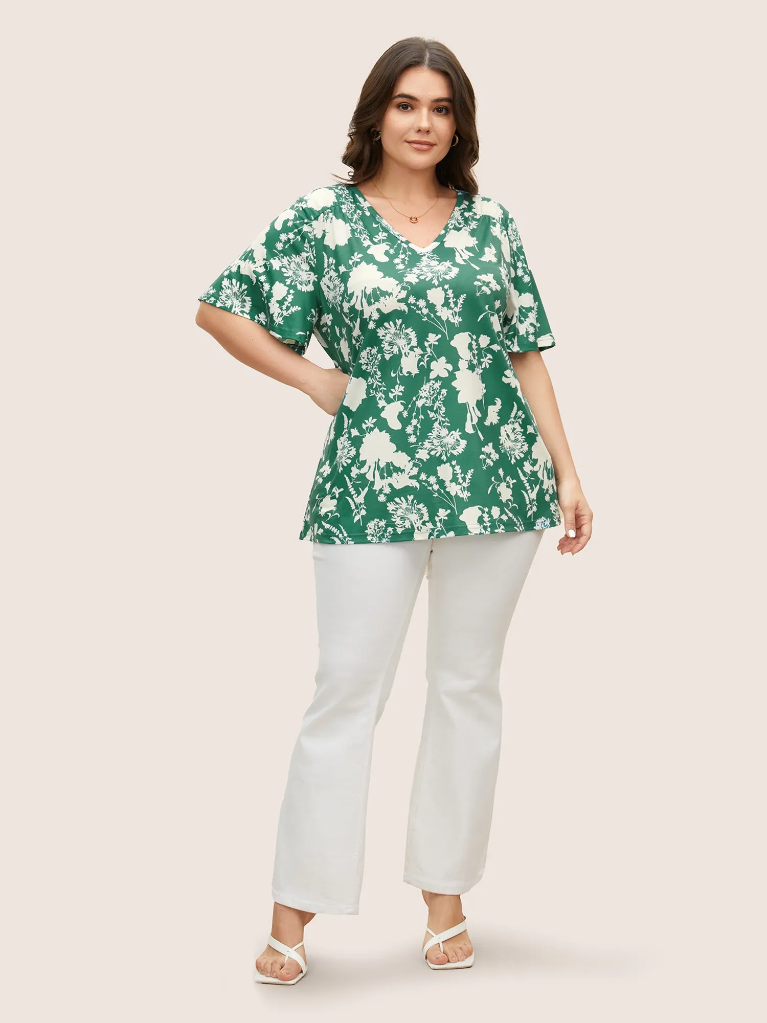 Silhouette Floral Print Flutter Sleeve T-shirt sold by Bloomchic product image thumbnail 4