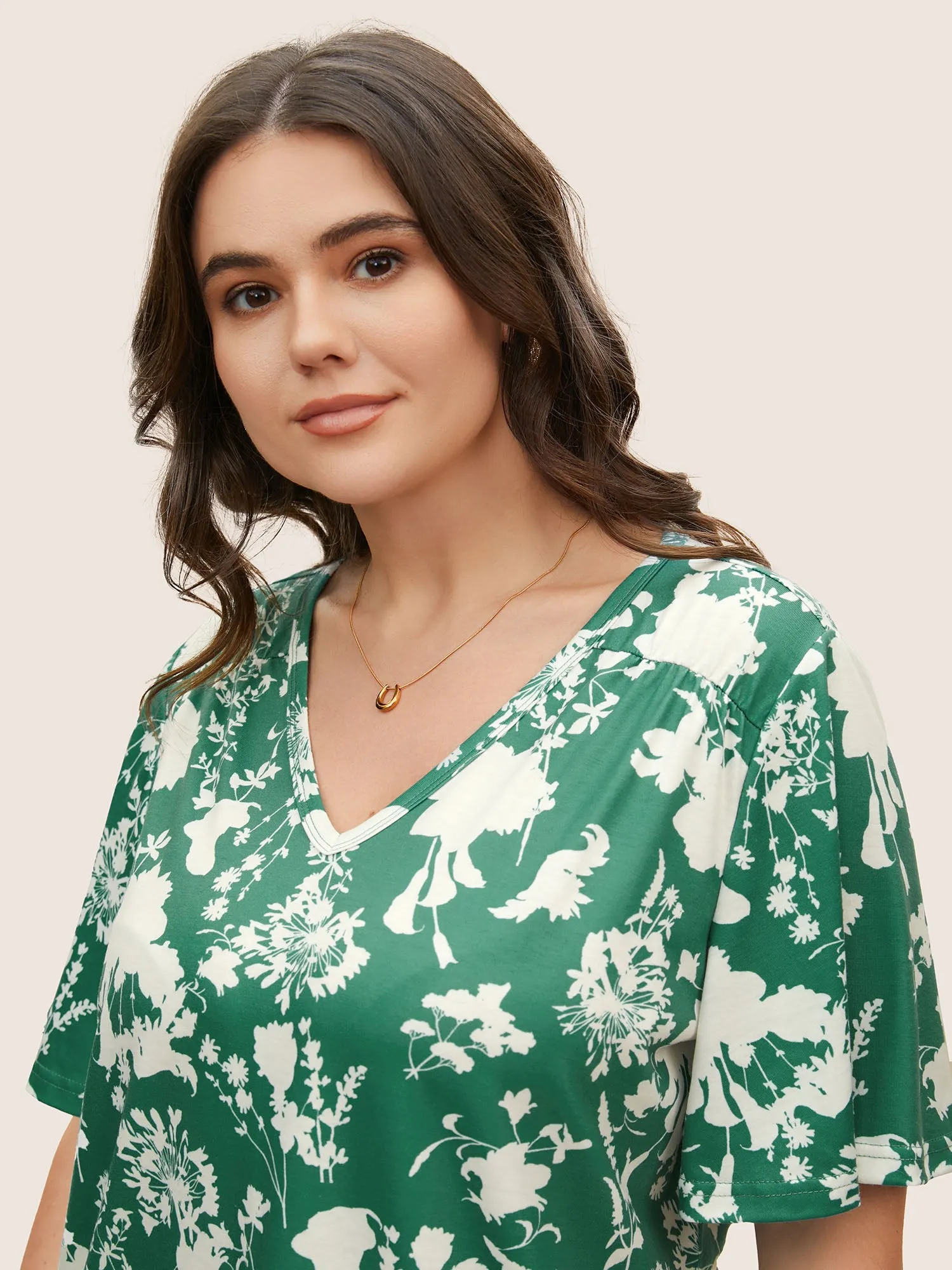Silhouette Floral Print Flutter Sleeve T-shirt sold by Bloomchic product image thumbnail 3