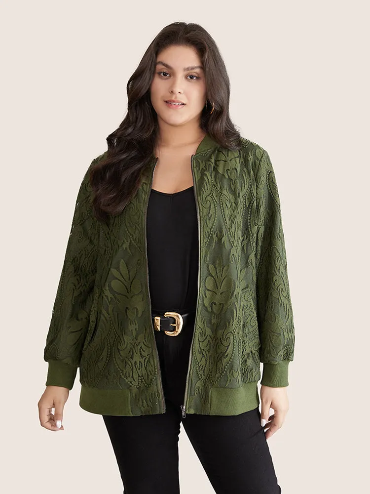 Silhouette Floral Print Zipper Lace Panel Jacket sold by Bloomchic